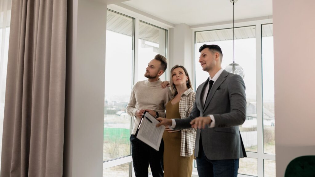 leasing specialist working with couple